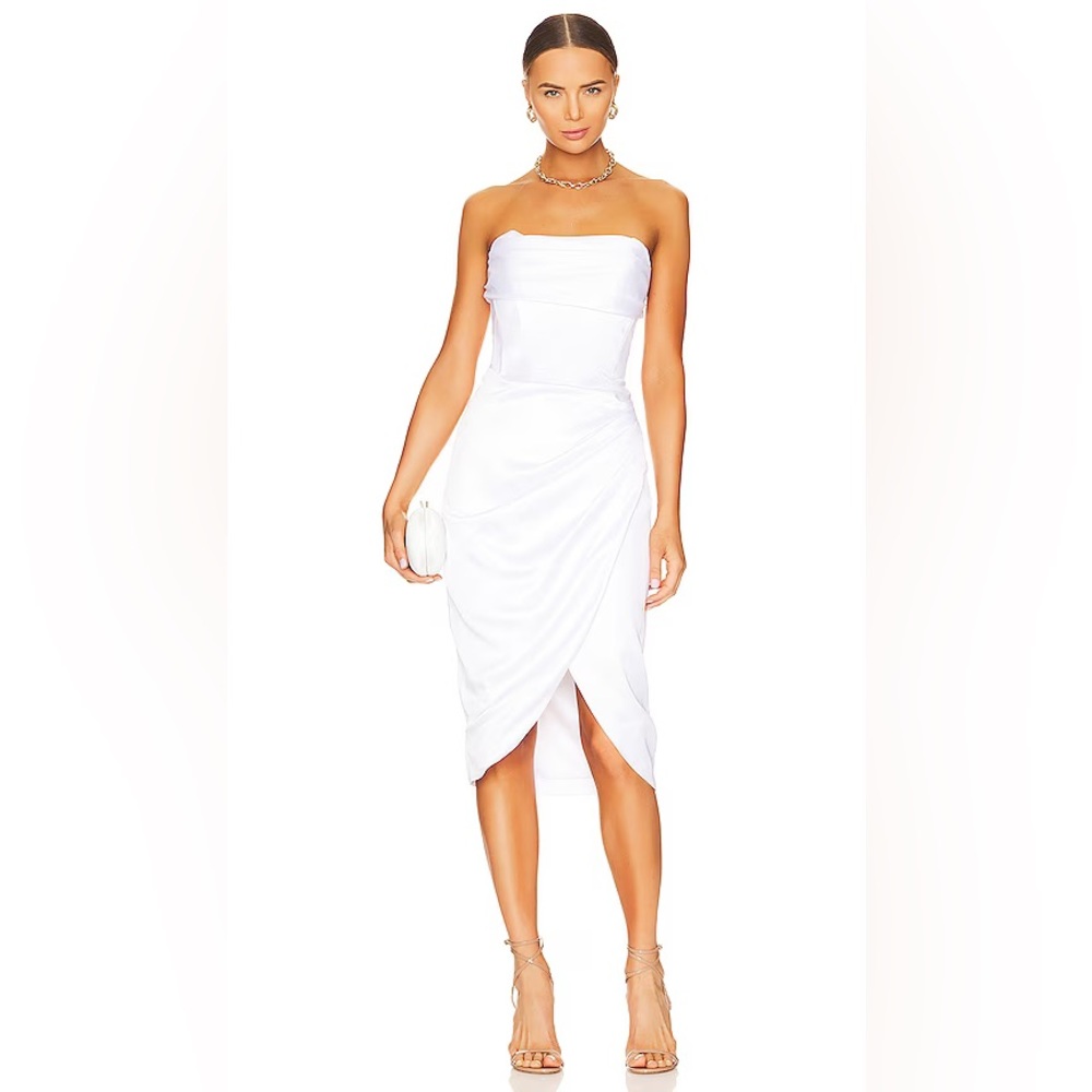 NEW Bardot Jamila Strapless Corset Satin Midi Dress White Size Medium / 6 NWT